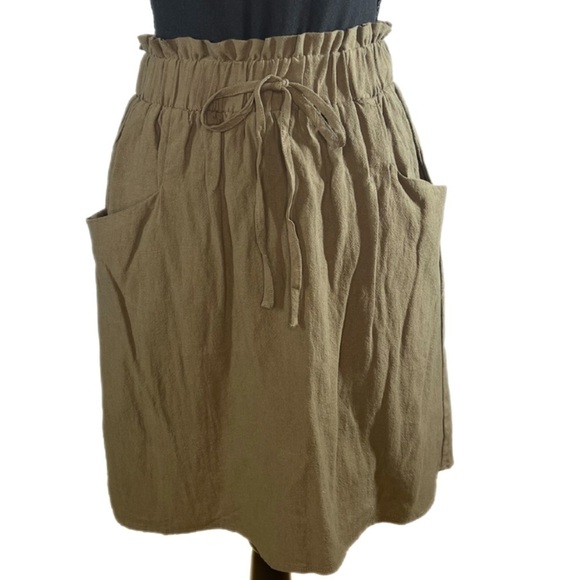 New With Tags!  Women's Paperbag Waist Side Pocket Skirt, Olive Green, Small - Picture 3 of 7
